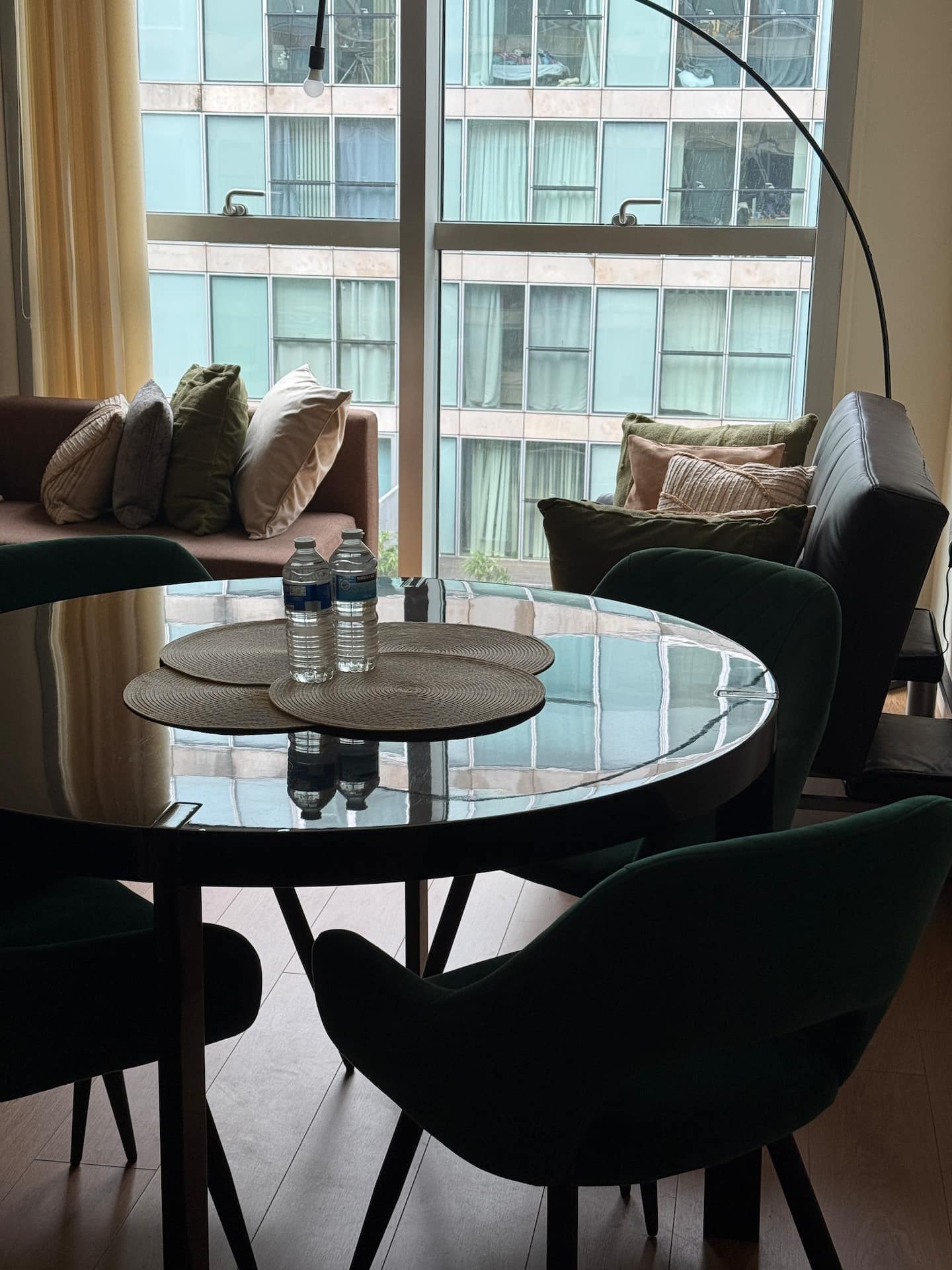Round dining table by the window
