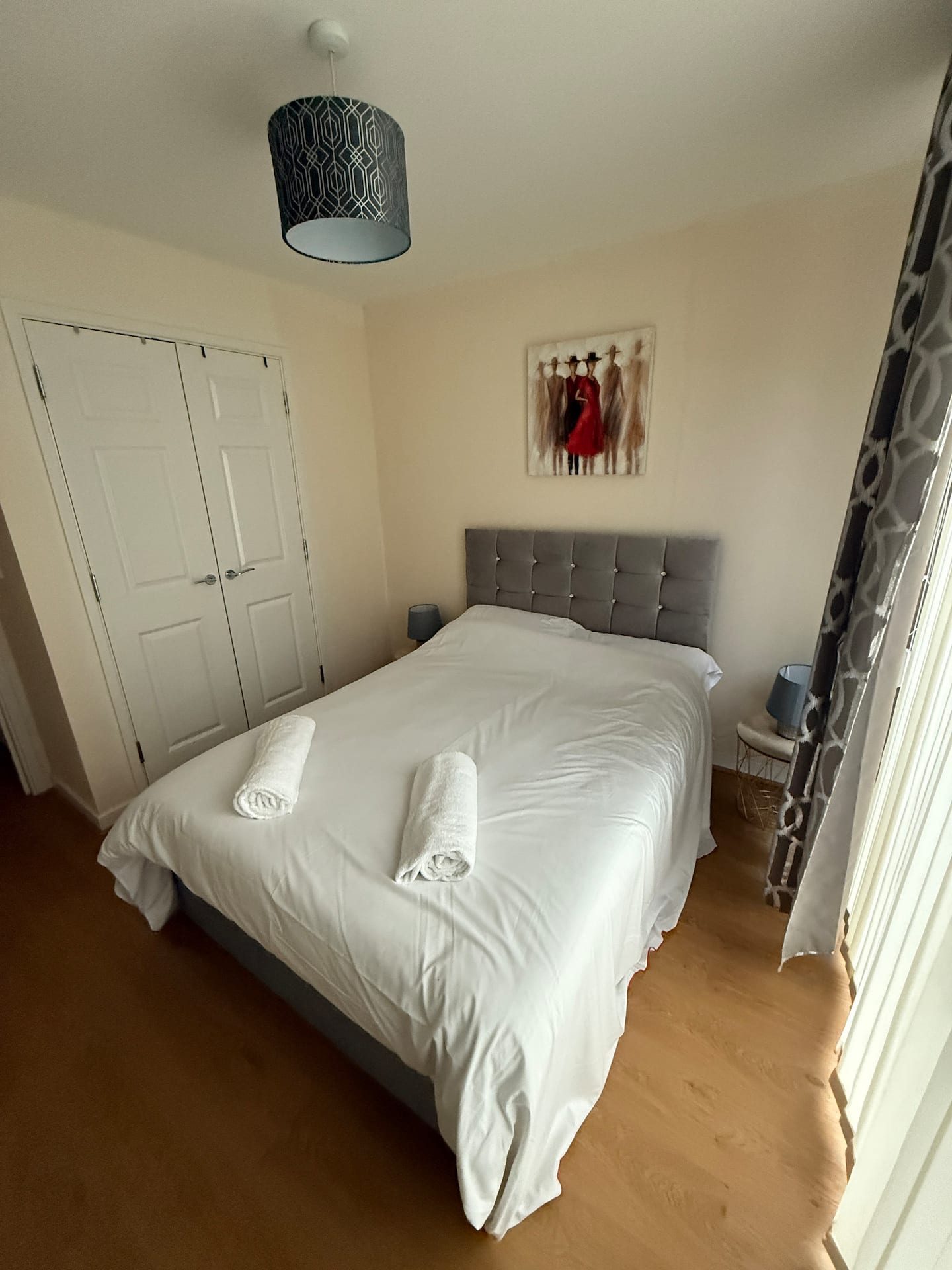 Double bed made up with fresh linen